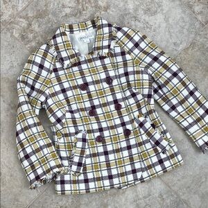 Pendleton Women's Plaid Pea Coat - White, Yellow, Purple